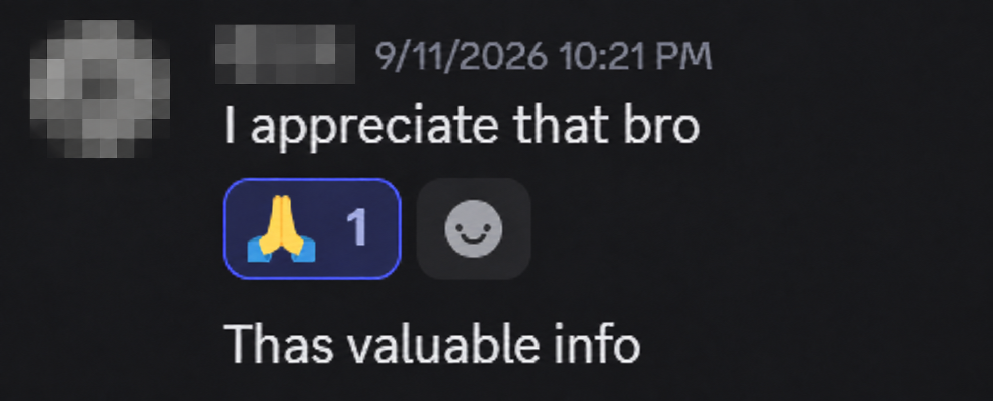 A fully anonymized community member thanking Ospa for valuable information