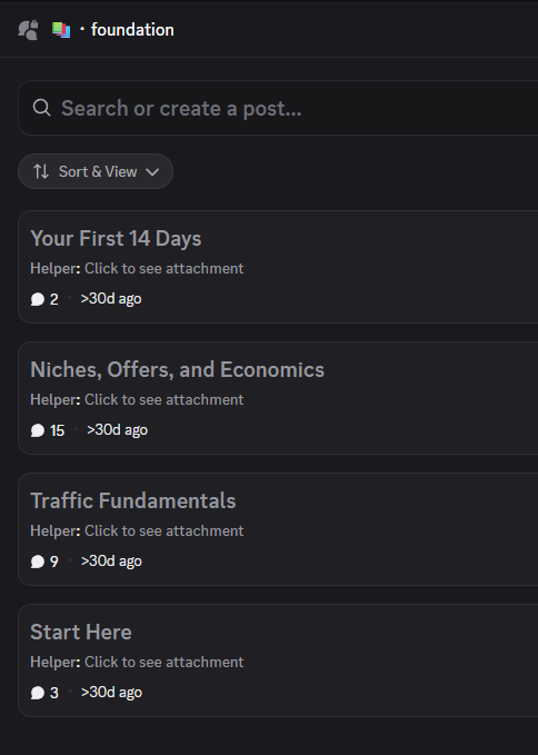 Traffic Lab Foundation section with Start Here, Traffic Fundamentals, Niches and a first 14 days guide