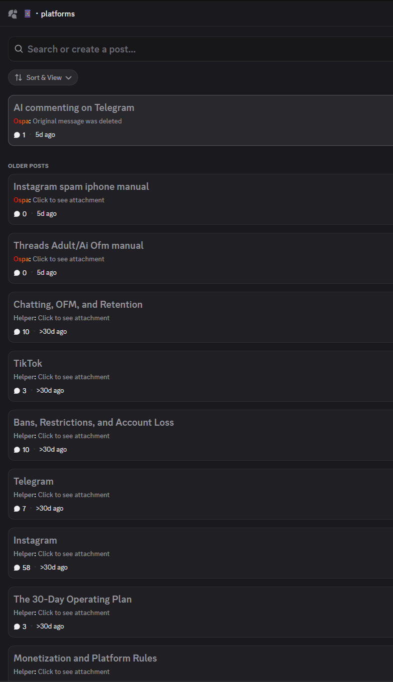 Traffic Lab Platforms section with Instagram, Telegram, TikTok, Threads and operating-plan materials